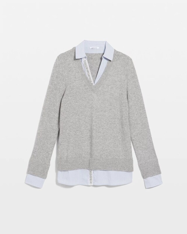 Sequin Built-In Shirt Knit Sweater - image 5